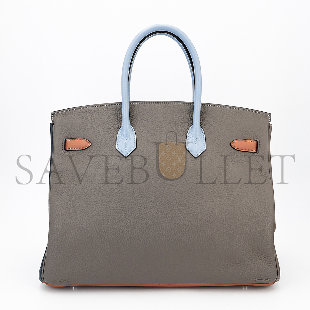 h**mes master birkin 30 togo leather G01den brown linen blue gold buckle bag 5104823676 (30*23*15cm)